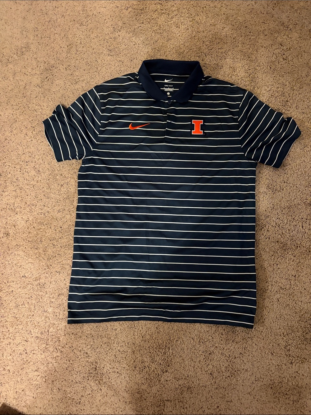 Illinois Nike Navy and White Striped Polo